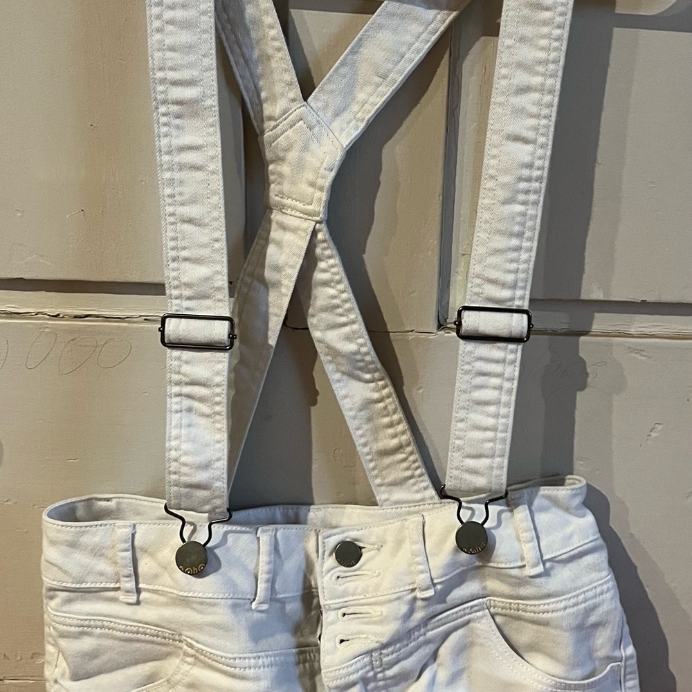 No Boundaries White Jean Shorts with Suspenders
